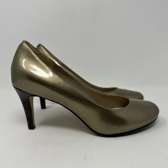 COLE HAAN Laney High Heels Pumps Gold Patent Leather Sz 8.5B - Picture 1 of 13